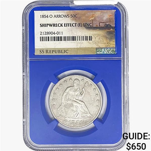 1854-O ARWS SL. 50C Ship. Effect W/ Book Set NGC UNC