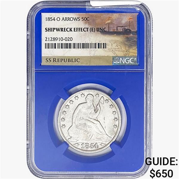 1854-O ARWS SL. 50C Ship. Effect W/ Book Set NGC UNC