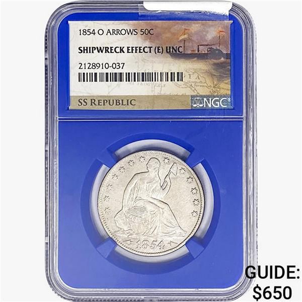 1854-O ARWS SL. 50C Ship. Effect W/ Book Set NGC UNC