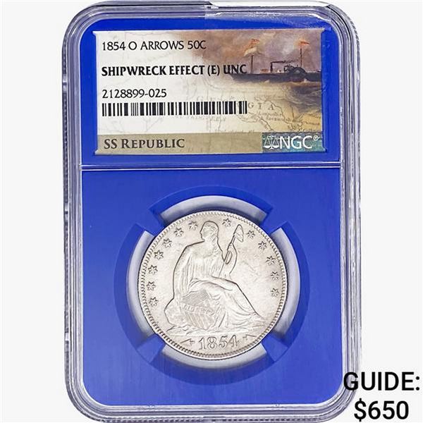 1854-O ARWS SL. 50C Ship. Effect W/ Book Set NGC UNC