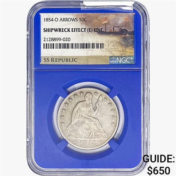 1854-O ARWS SL. 50C Ship. Effect W/ Book Set NGC UNC