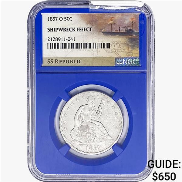 1857-O SL. 50C Ship. Effect W/ Book Set NGC