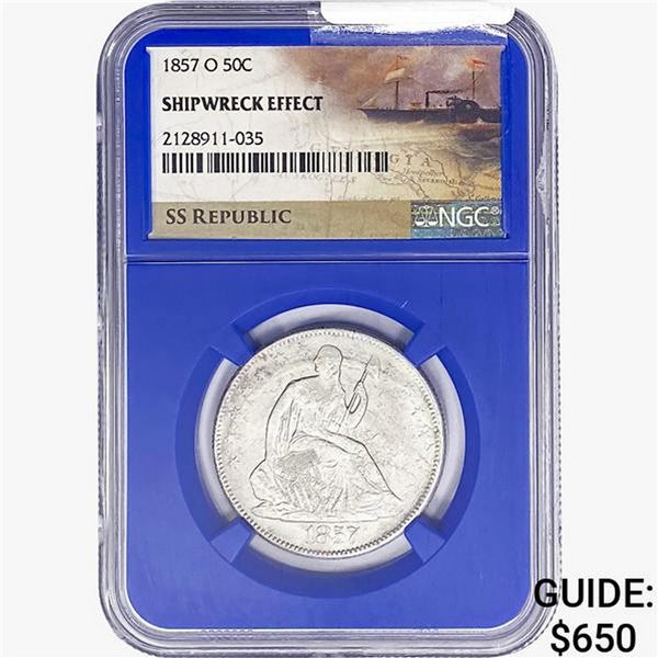 1857-O SL. 50C Ship. Effect W/ Book Set NGC