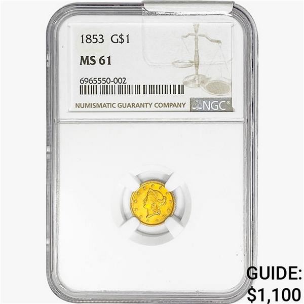 1853 Rare Gold Dollar NGC MS61