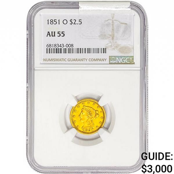 1851-O $2.50 Gold Quarter Eagle NGC AU55
