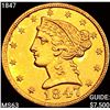 Image 1 : 1847 $5 Gold Half Eagle CHOICE BU