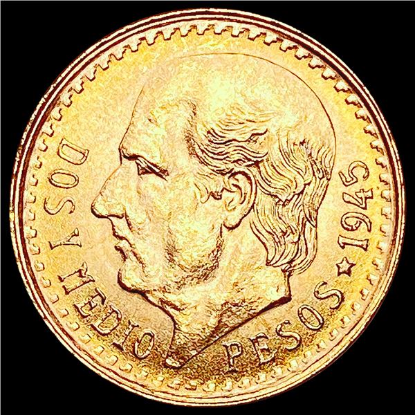 1945 Mexico 2.5 Peso Gold .0602oz AGW CHOICE BU