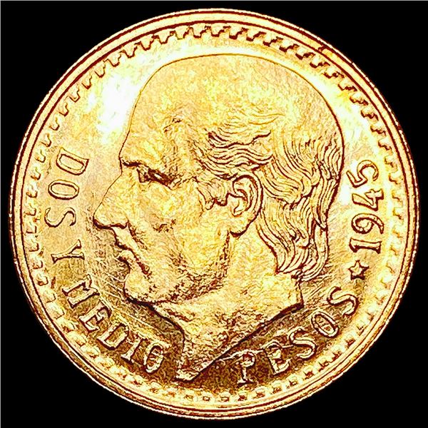 1945 Mexico 2.5 Peso Gold .0602oz AGW CHOICE BU