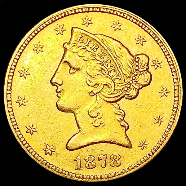 1878 $5 Gold Half Eagle CLOSELY UNCIRCULATED