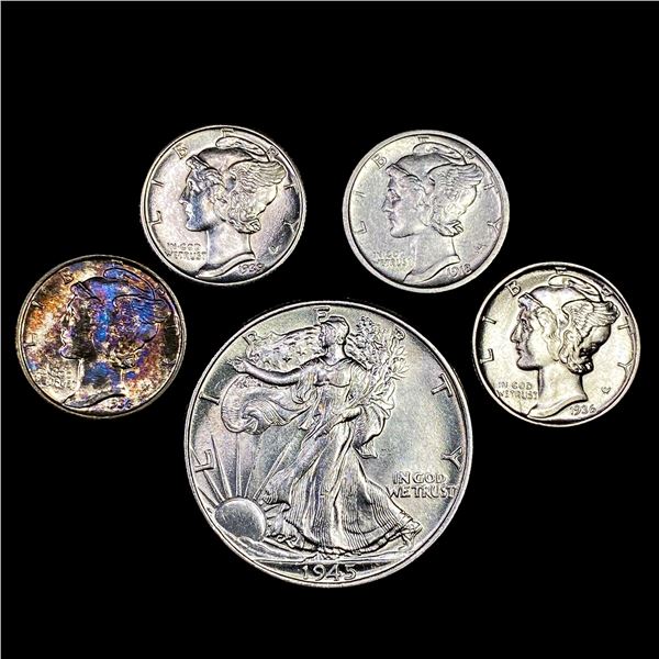 [5] Varied US Coinage [1918-S, [2] 1936, 1939-D, 1945] CHOICE BU