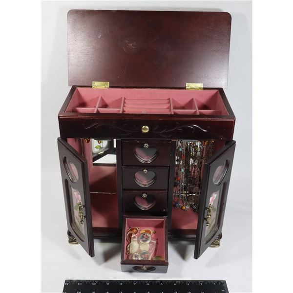 WOOD WITH GLASS DOOR JEWELRY BOX