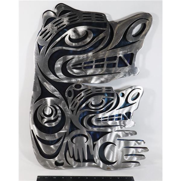 LARGE HAND CRAFTED MOTHER BEAR AND CUB METAL