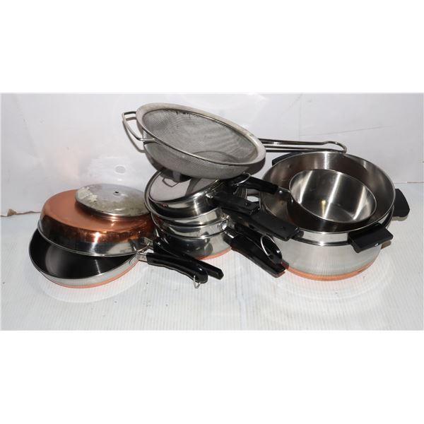 CONTAINER FULL OF POTS AND PANS