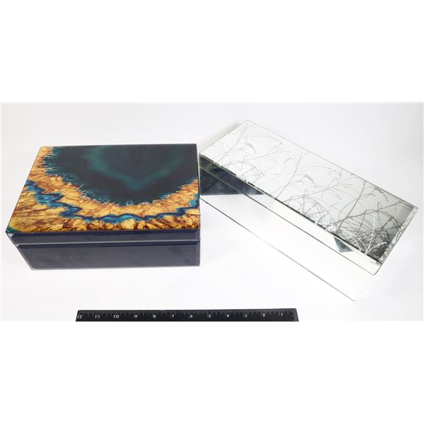 TWO GLASS STORAGE/ JEWELRY  BOXES