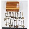 Image 1 : WOOD TRINKET BOX FULL OF COLLECTOR SPOONS