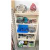 Image 1 : FOUR TIER WOODEN SHELF WITH CONTENTS - SKILLSAW, JIGSAW, FOUR PALM SANDERS, TWO PNEUMATIC TOOLS,