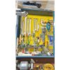 Image 2 : LARGE WORKSHOP CABINET WITH SLIDING PLEXIGLASS TOP HUTCH WITH ALL CONTENTS - KING CANADA BENCH