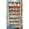 Image 1 : 8 TIER WOODEN SHELF WITH APPROX. 28 PNEUMATIC SCREEN STRETCHING CLAMPS - APPROX. 3'W X 1'D X 8'H