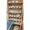 Image 2 : 8 TIER WOODEN SHELF WITH APPROX. 28 PNEUMATIC SCREEN STRETCHING CLAMPS - APPROX. 3'W X 1'D X 8'H