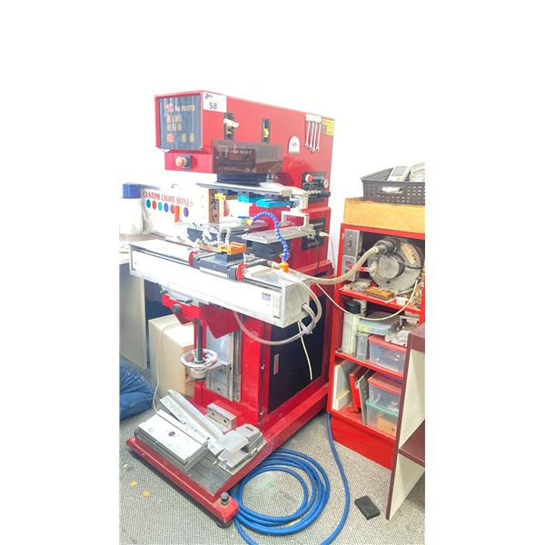 TECHNICAL INDUSTRIAL CO FOUR COLOR PAD PRINTER ( TIC - 301SC ) WITH A RED WOODEN SHELF OF