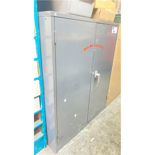 DARK GREY METAL TWO DOOR CABINET FILLED WITH ASSORTED PRINTING INK - APPROX. 2.4'W X 1.5'D X 3'H