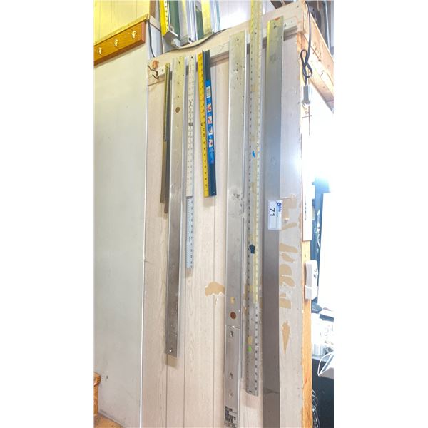 GROUP OF ASSORTED ALUMINUM RULERS, STRAIGHT EDGES, ECT