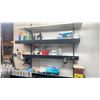 Image 2 : BLACK METAL TWO DOOR CABINET + CONTENTS, SMALL WORK TABLE, WALL MOUNT SHELF
