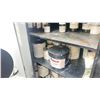Image 8 : BLACK METAL TWO DOOR CABINET + CONTENTS, SMALL WORK TABLE, WALL MOUNT SHELF