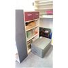 Image 2 : TWO DRAWER THREE SHELF STORAGE CABINET WITH CONTENTS, A SIX TIER BLACK/ WHITE STORAGE