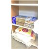 Image 3 : TWO DRAWER THREE SHELF STORAGE CABINET WITH CONTENTS, A SIX TIER BLACK/ WHITE STORAGE