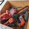 Image 3 : CRATE OF POWER TOOLS,  INCLUDING HEDGE TRI8MMERS, GRINDERS AND MORE