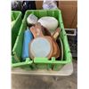 Image 2 : TWO GREEN TOTES WITH ASSORTED HOUSEHOLD GOODS
