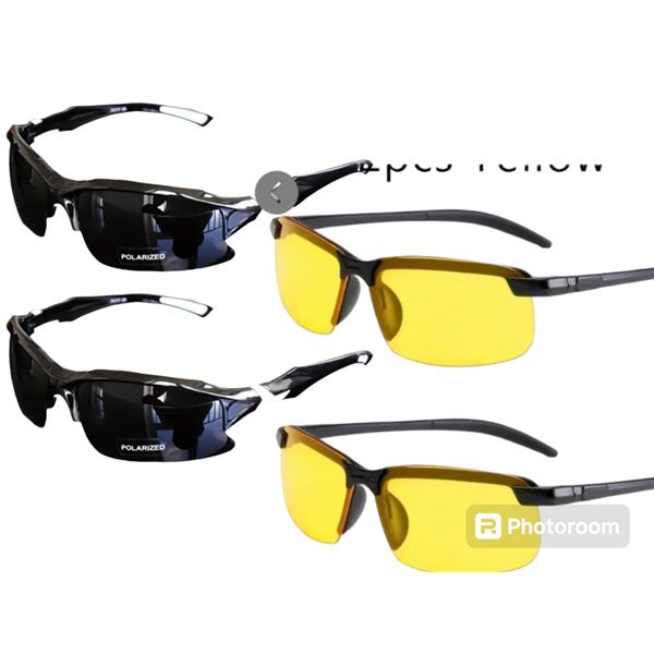 2 NEW POLARIZED SPORTS GLASSES FOR MEN & WOMEN AND 2 NIGHT DRIVING GLASSES