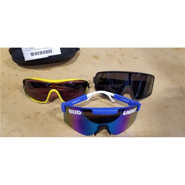 3 PAIRS OF ONE PIECE LENSE SUNGLASSES