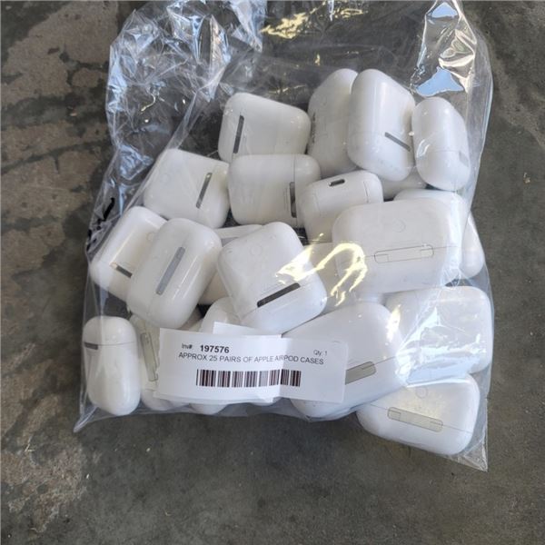 APPROX 25 PAIRS OF APPLE AIRPOD CASES ONLY