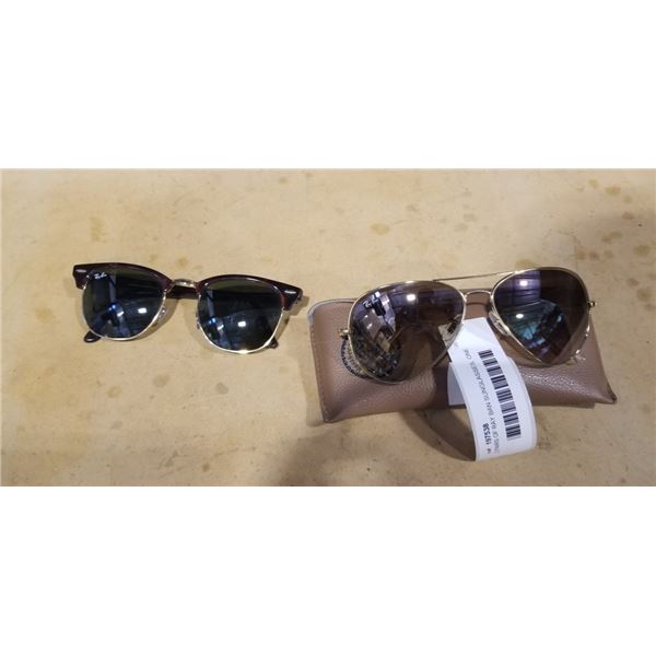 2 PAIRS OF RAY BAN SUNGLASSES, ONE HAS CASE, AVIATORS AND CLUBMASTER