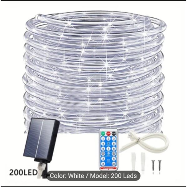 NEW SOLAR ROPE LIGHTS OUTDOOR, 66FT 200 LED STRING LIGHTS WITH REMOTE, OUTDOOR 8 MODES GARDEN ROPE L