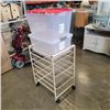 Image 1 : ROLLING WIRE BASKET DRAWERS AND 2 STORAGE TOTES