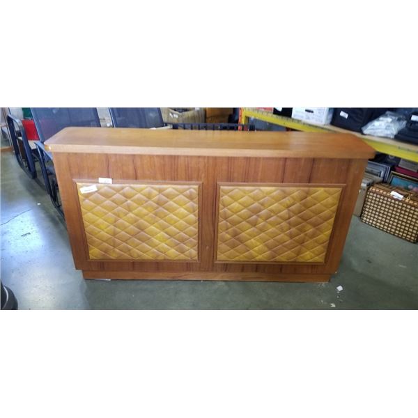 MID CENTURY SOLID TEAK PADDED FRONT BAR