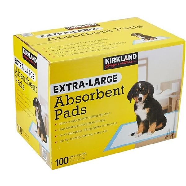 NEW BOX OF KIRKLAND EXTRA LARGE PUPPY PADS 100 PER BOX
