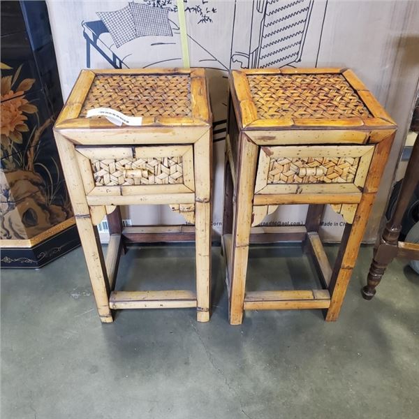 2 RATTAN SINGLE DRAWER SMALL SIDE TABLES