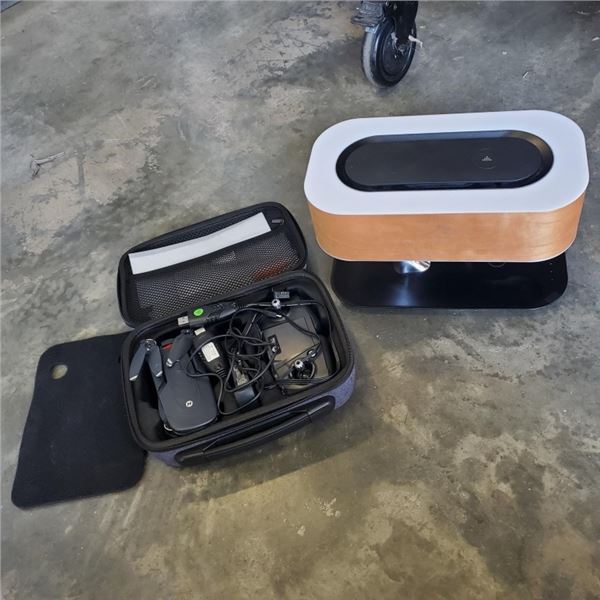 LIGHT TREE DECORATIVE SPEAKER, LIGHT, NO POWER CORD, AND CASED DRONE