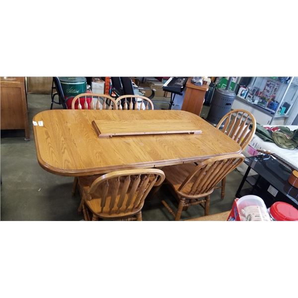 OAK DINING TABLE WITH 2 EXTENSIONS AND 5 CHAIRS