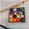 Image 2 : 2 TWO PIECE POOL CUES AND POOL BALL SET WITH RACK