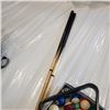 Image 3 : 2 TWO PIECE POOL CUES AND POOL BALL SET WITH RACK