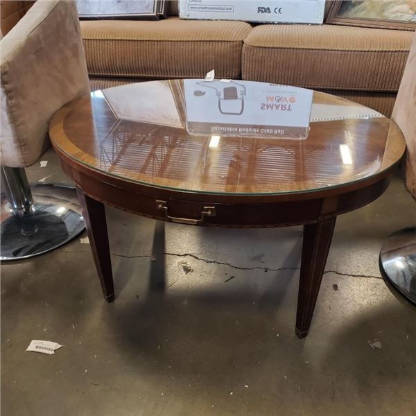 OVAL MAHOGANY COFFEE TABLE WITH DRAWER
