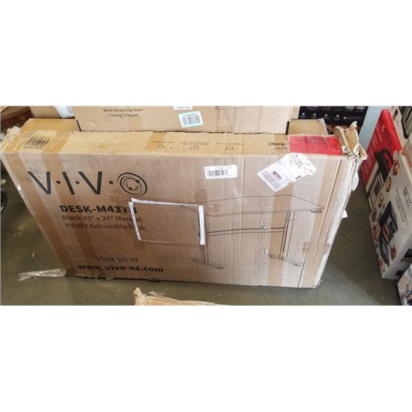 VIVO MANUAL HEIGHT ADJUSTABLE DESK, 43" X 24, BLACK