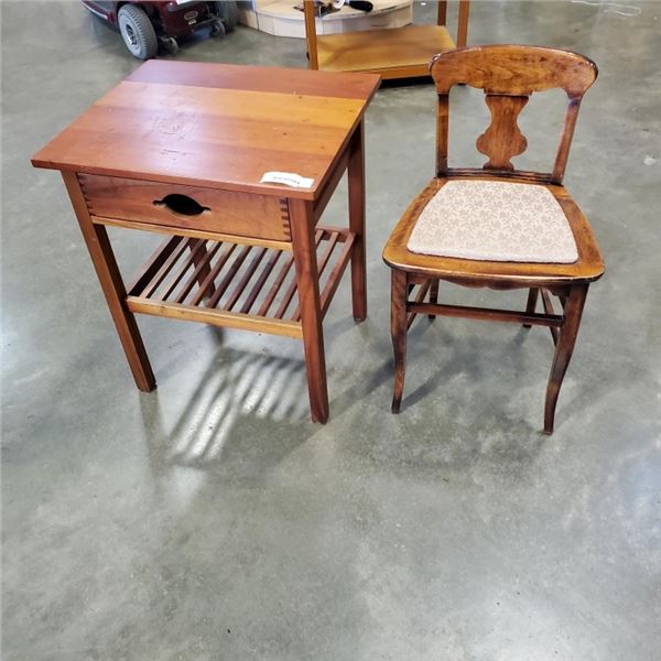 ANTIQUE CHAIR AND NIGHT STAND