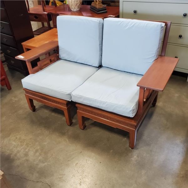 2PC ROSEWOOD LOVESEAT WITH PATIO CUSHIONS