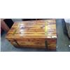 Image 1 : WOOD TRUNK WITH KEY 45" X 24" X 21" NEEDS REPAIR TO 2 OUT OF 3 HINGES